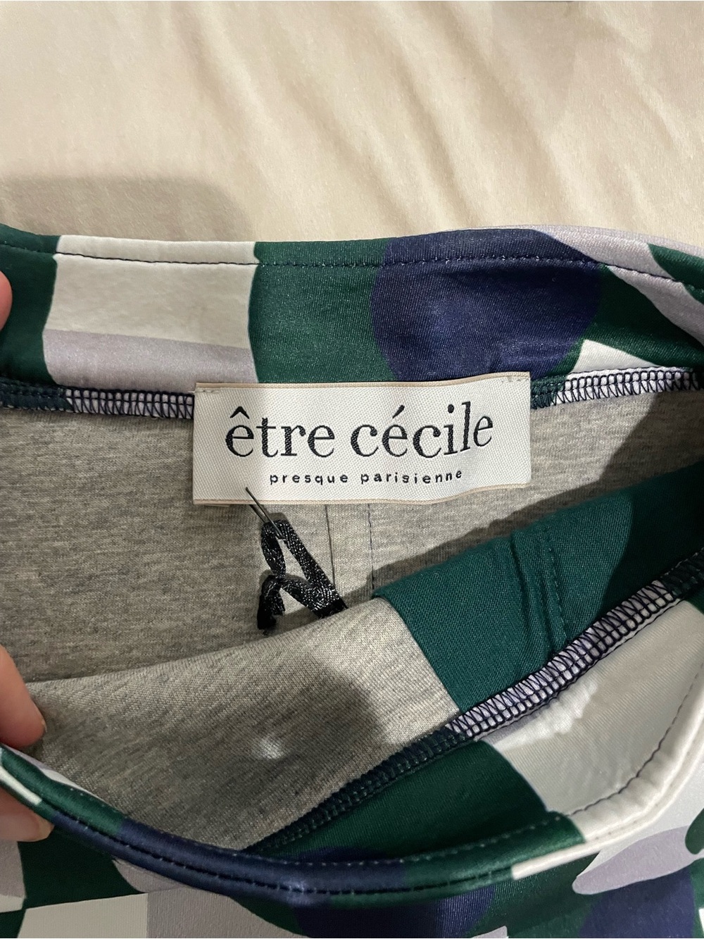 NWT Etre Cecile Sz L A-Line Midi Skirt in Green, Navy & White Geometric Print - Picture 2 of 5